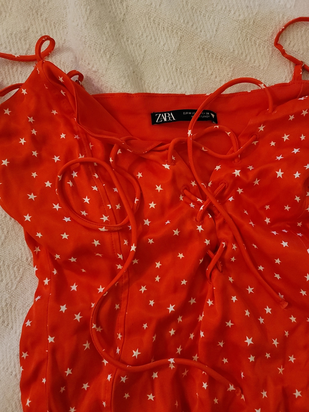 Zara Red Star-Print Zip And Lace Up Bodysuit